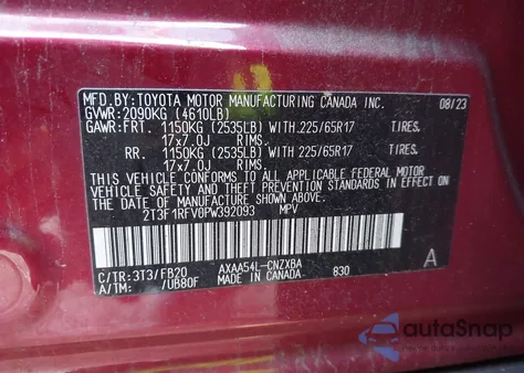 2023 Toyota Rav4 Le z USA, uszkodzony, nr VIN 2T3F1RFV0PW392093